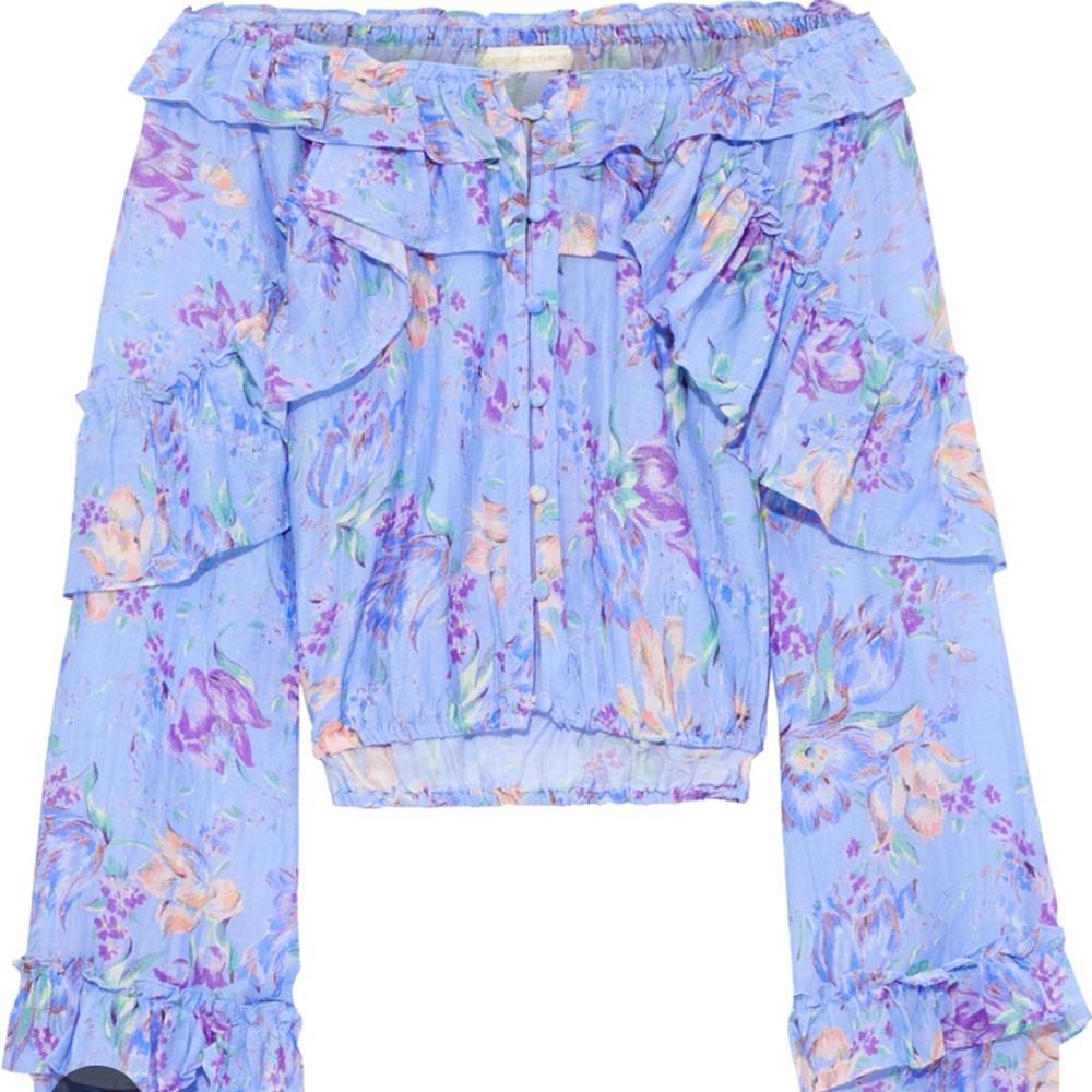 LoveShackFancy Lavender Floral Off-Shoulder Crop Top - Picture 3 of 5